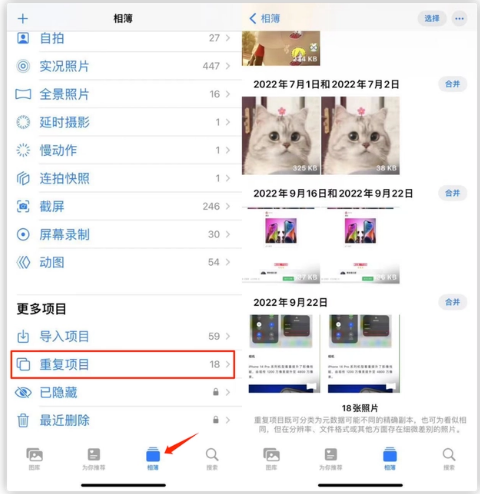 丰宁苹果手机维修分享iOS 16 中相册重复项目功能使用方法 