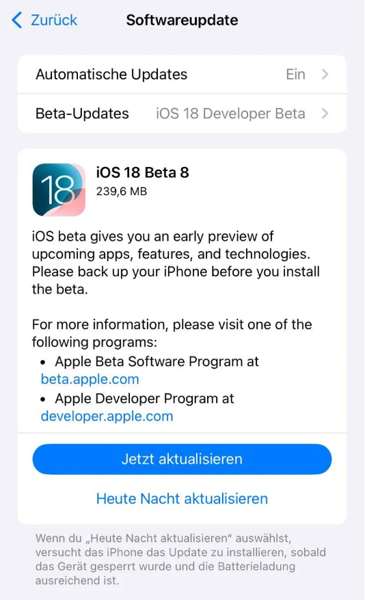 丰宁苹果手机维修分享苹果 iOS / iPadOS 18 开发者预览版 Beta 8 发布 